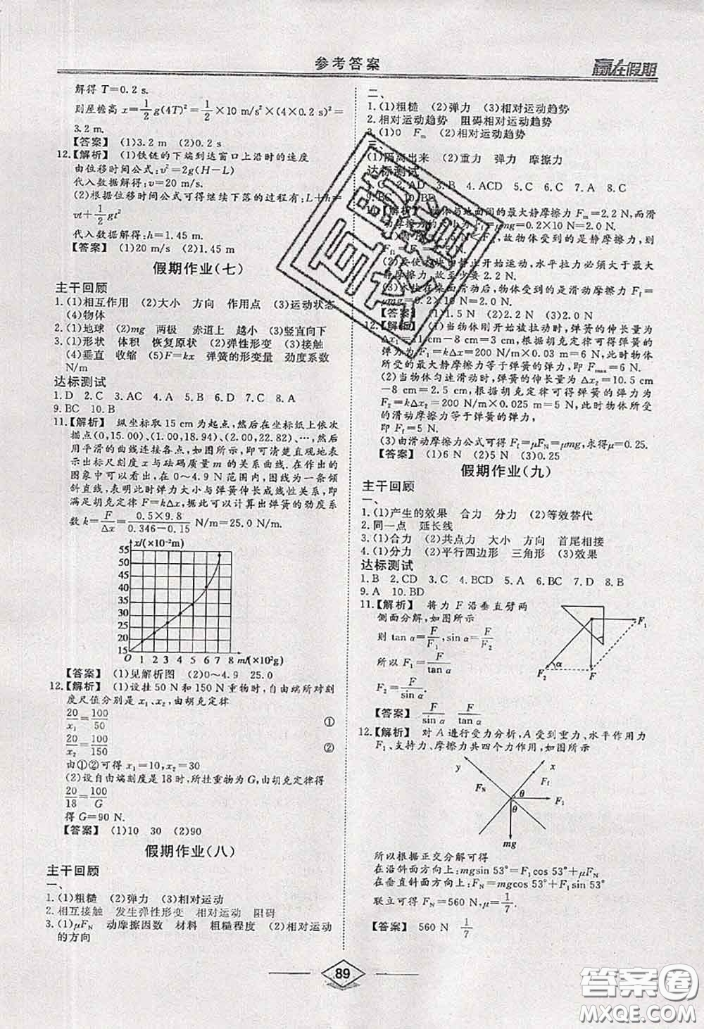 2020年學(xué)易優(yōu)一本通系列叢書贏在假期暑假高一年級物理全一冊答案