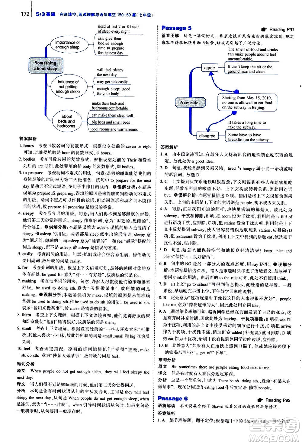 曲一線2021版53英語完形填空閱讀理解與語法填空七年級(jí)答案