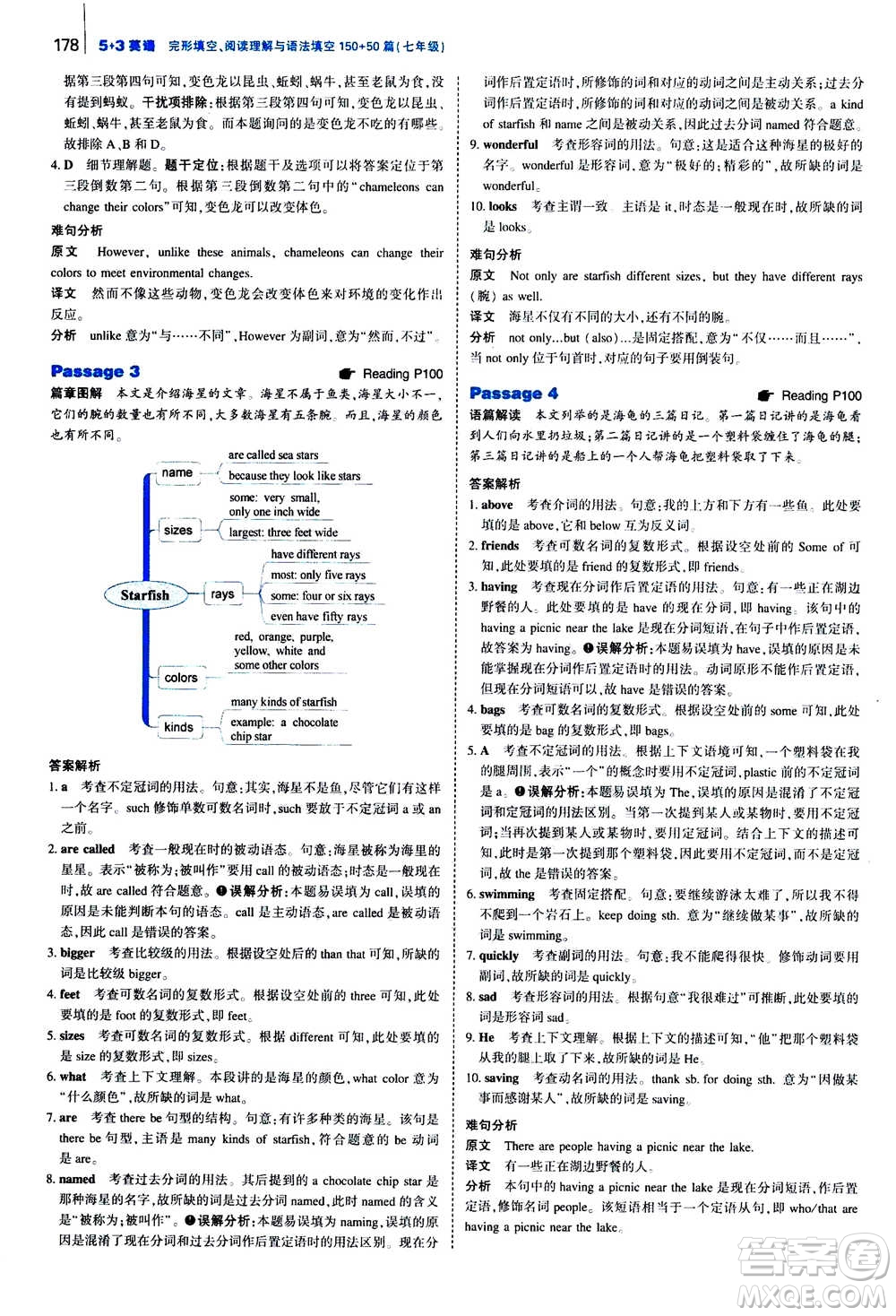 曲一線2021版53英語完形填空閱讀理解與語法填空七年級(jí)答案