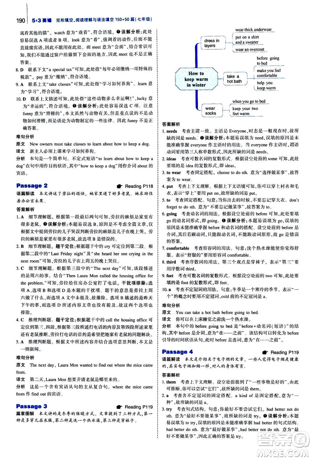 曲一線2021版53英語完形填空閱讀理解與語法填空七年級(jí)答案