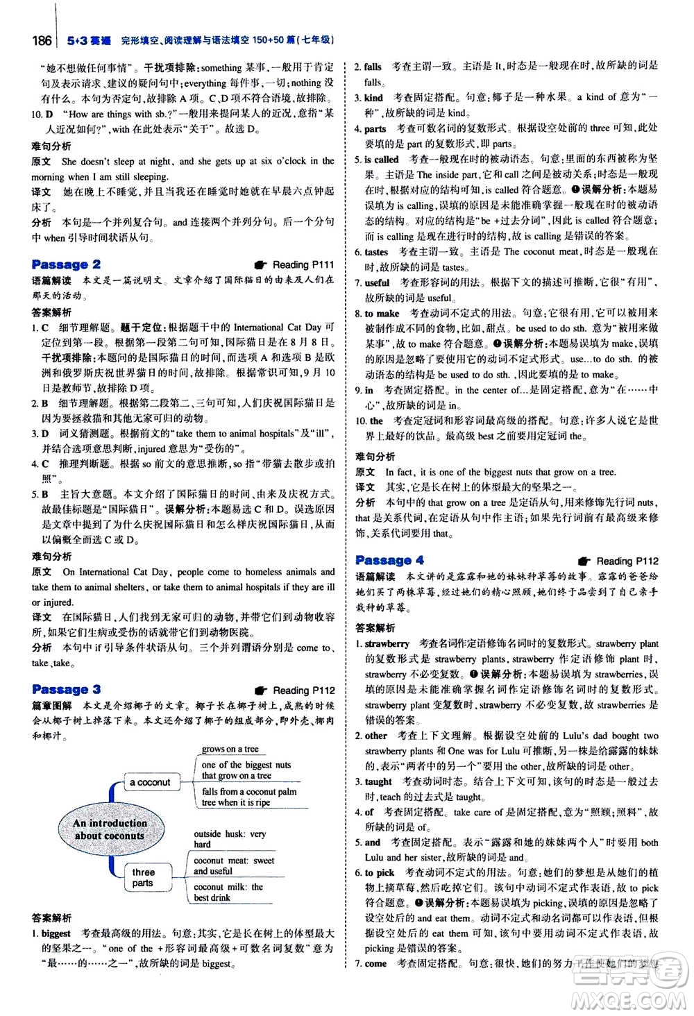 曲一線2021版53英語完形填空閱讀理解與語法填空七年級(jí)答案