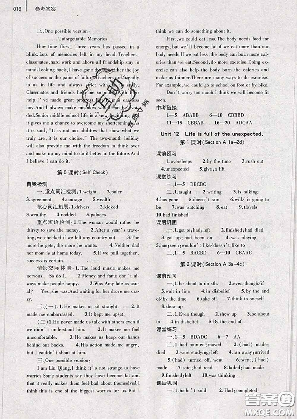 大象出版社2020年基礎訓練九年級英語全一冊人教版參考答案