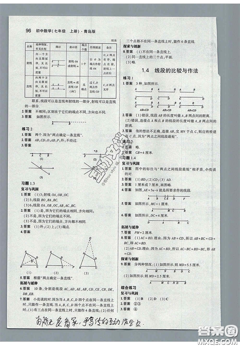 2020義務(wù)教育教科書(shū)七年級(jí)數(shù)學(xué)上冊(cè)青島版課后習(xí)題答案