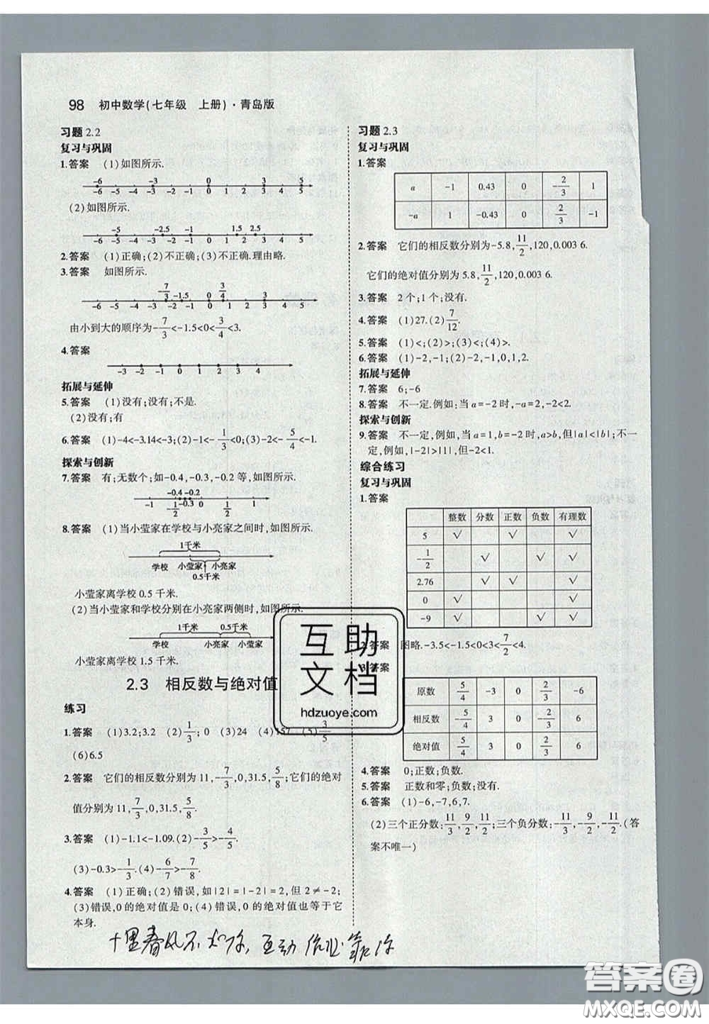 2020義務(wù)教育教科書(shū)七年級(jí)數(shù)學(xué)上冊(cè)青島版課后習(xí)題答案