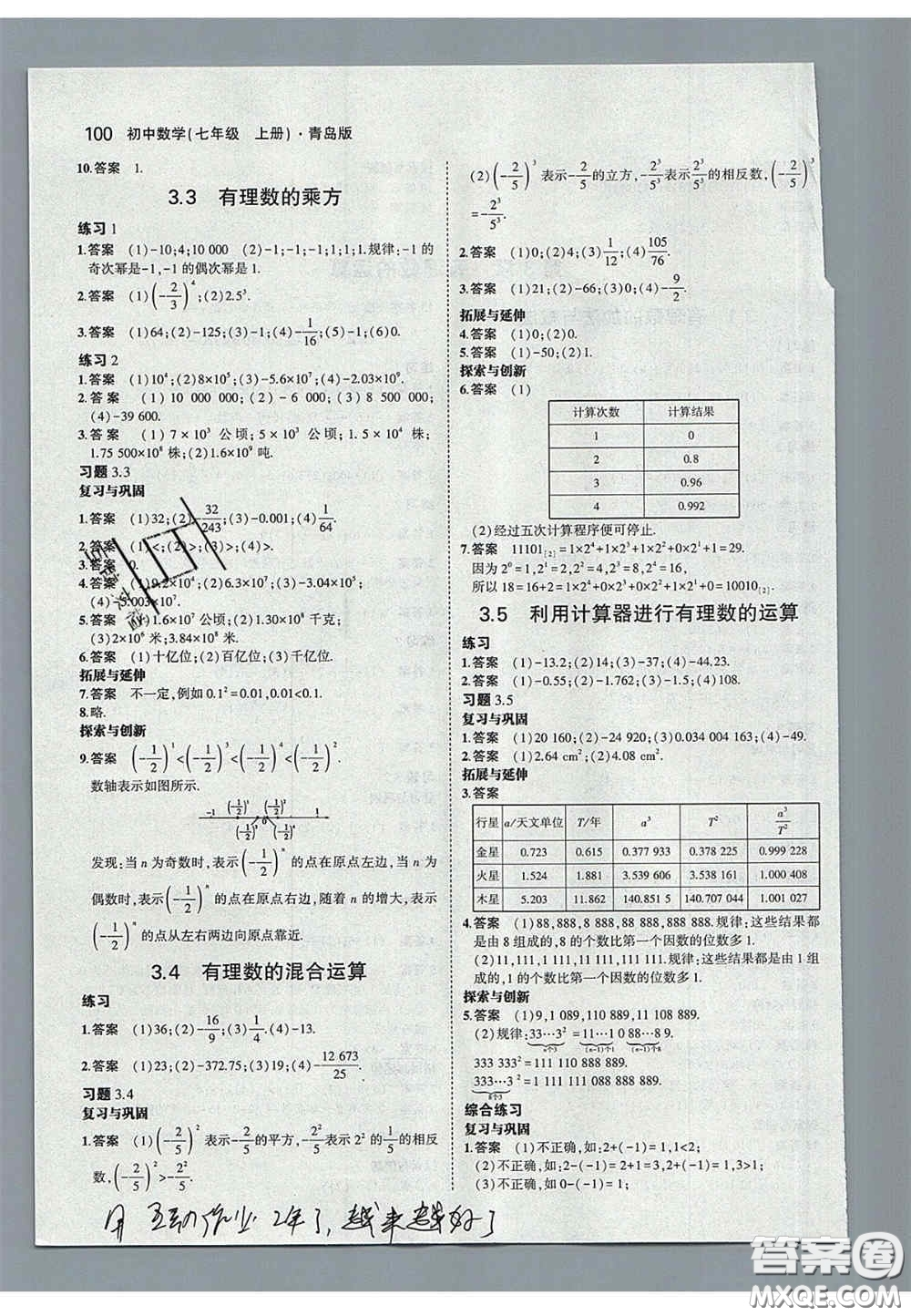 2020義務(wù)教育教科書(shū)七年級(jí)數(shù)學(xué)上冊(cè)青島版課后習(xí)題答案