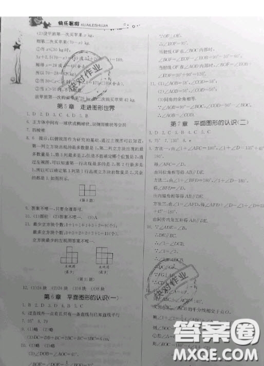 江蘇人民出版社2020快樂暑假作業(yè)七年級數(shù)學(xué)蘇科版答案