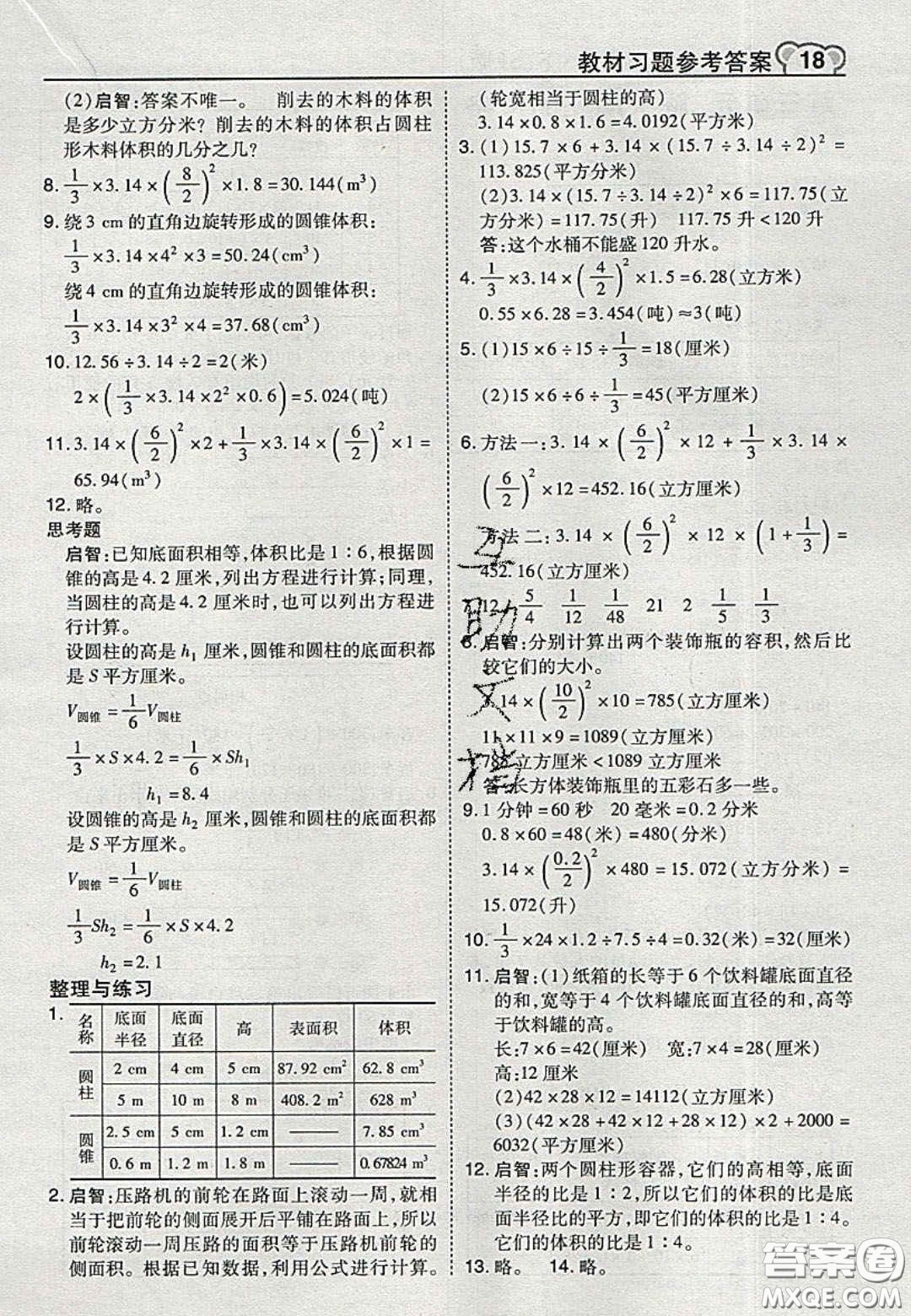 江蘇鳳凰教育出版社2020義務(wù)教育教科書六年級數(shù)學(xué)下冊蘇教版課后習(xí)題答案