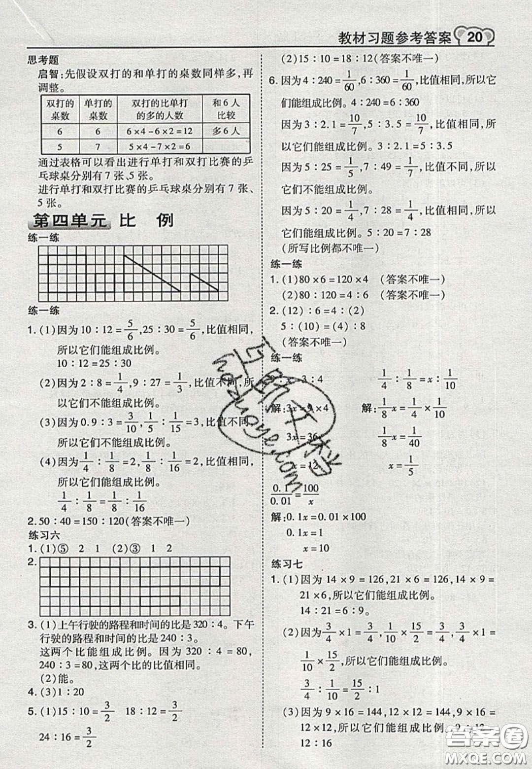 江蘇鳳凰教育出版社2020義務(wù)教育教科書六年級數(shù)學(xué)下冊蘇教版課后習(xí)題答案