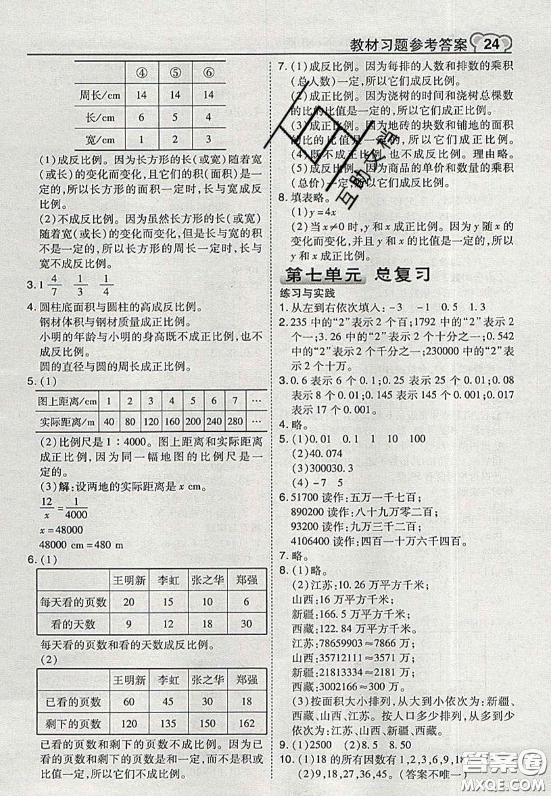 江蘇鳳凰教育出版社2020義務(wù)教育教科書六年級數(shù)學(xué)下冊蘇教版課后習(xí)題答案