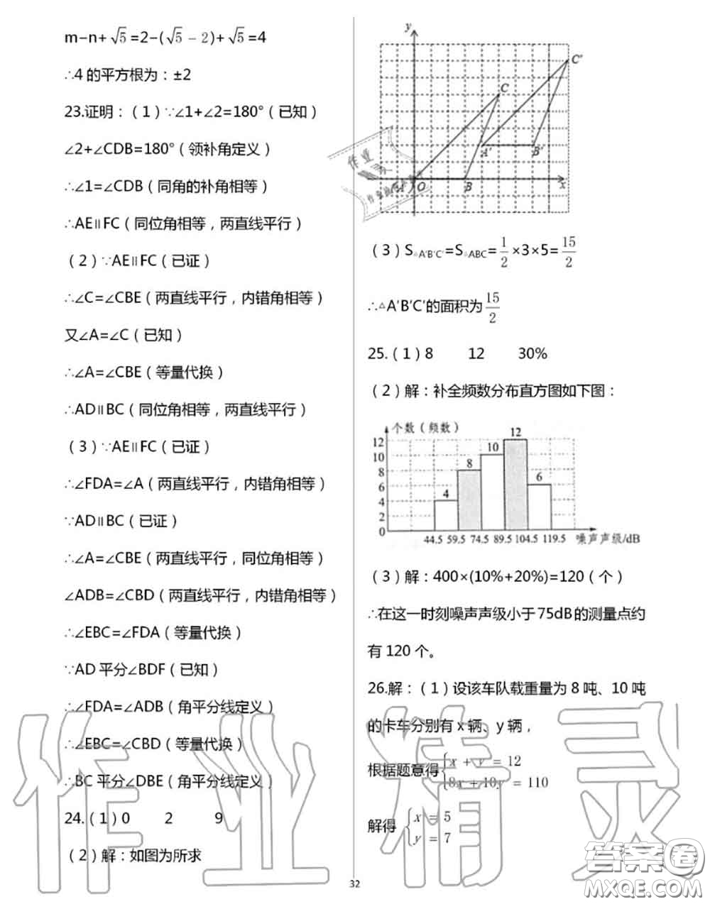 陽光出版社2020年全品溫故知新暑假七升八數學人教版參考答案