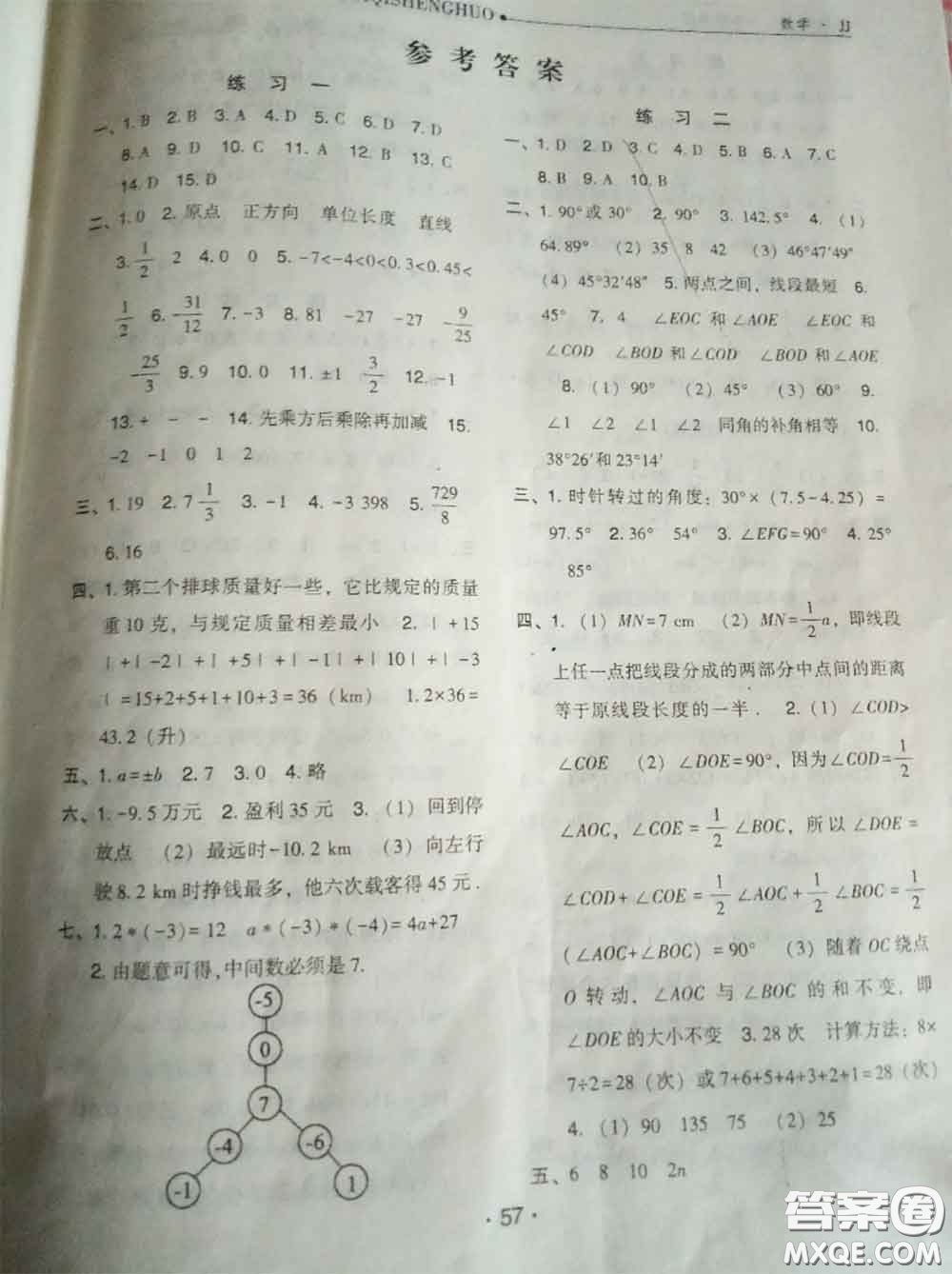 河北人民出版社2020年假期生活寒假七年級數(shù)學(xué)冀教版答案