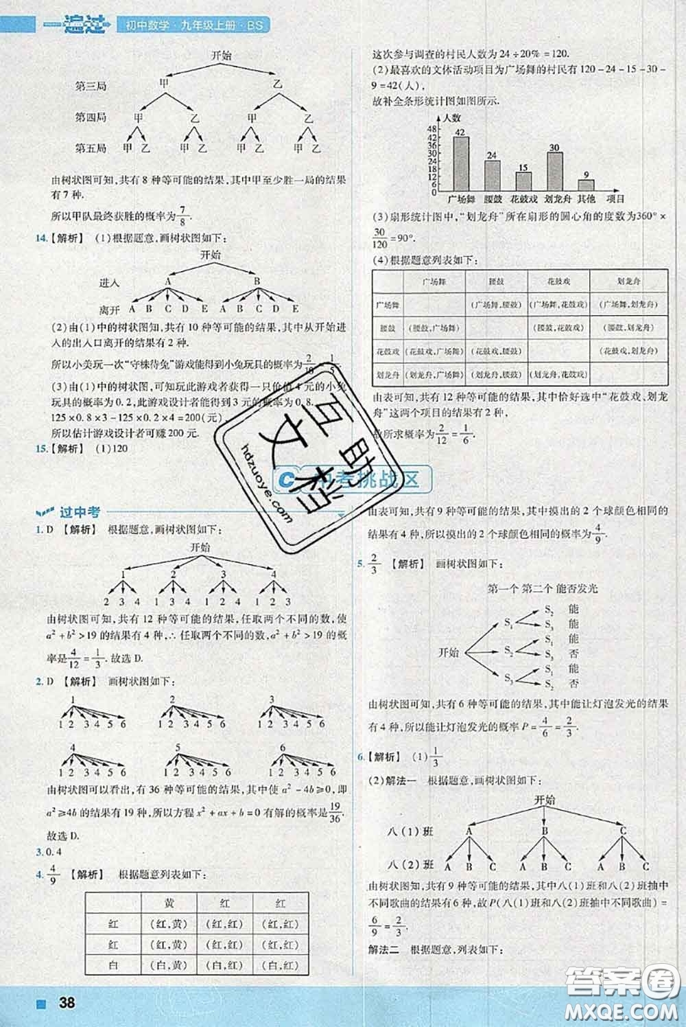 天星教育2020年秋一遍過初中數(shù)學(xué)九年級(jí)上冊(cè)北師版參考答案