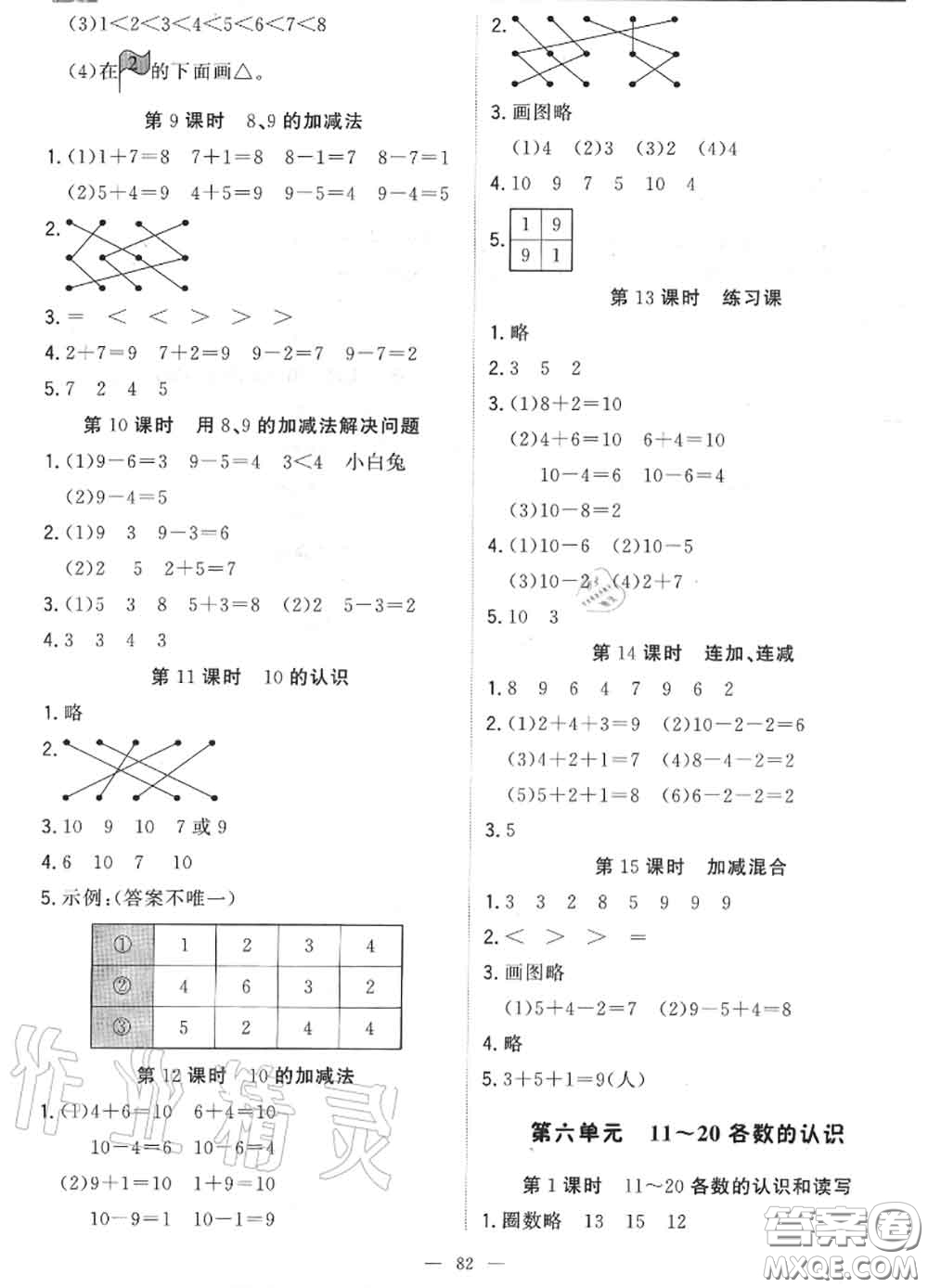 2020年秋1加1輕巧奪冠優(yōu)化訓(xùn)練一年級數(shù)學(xué)上冊人教版參考答案