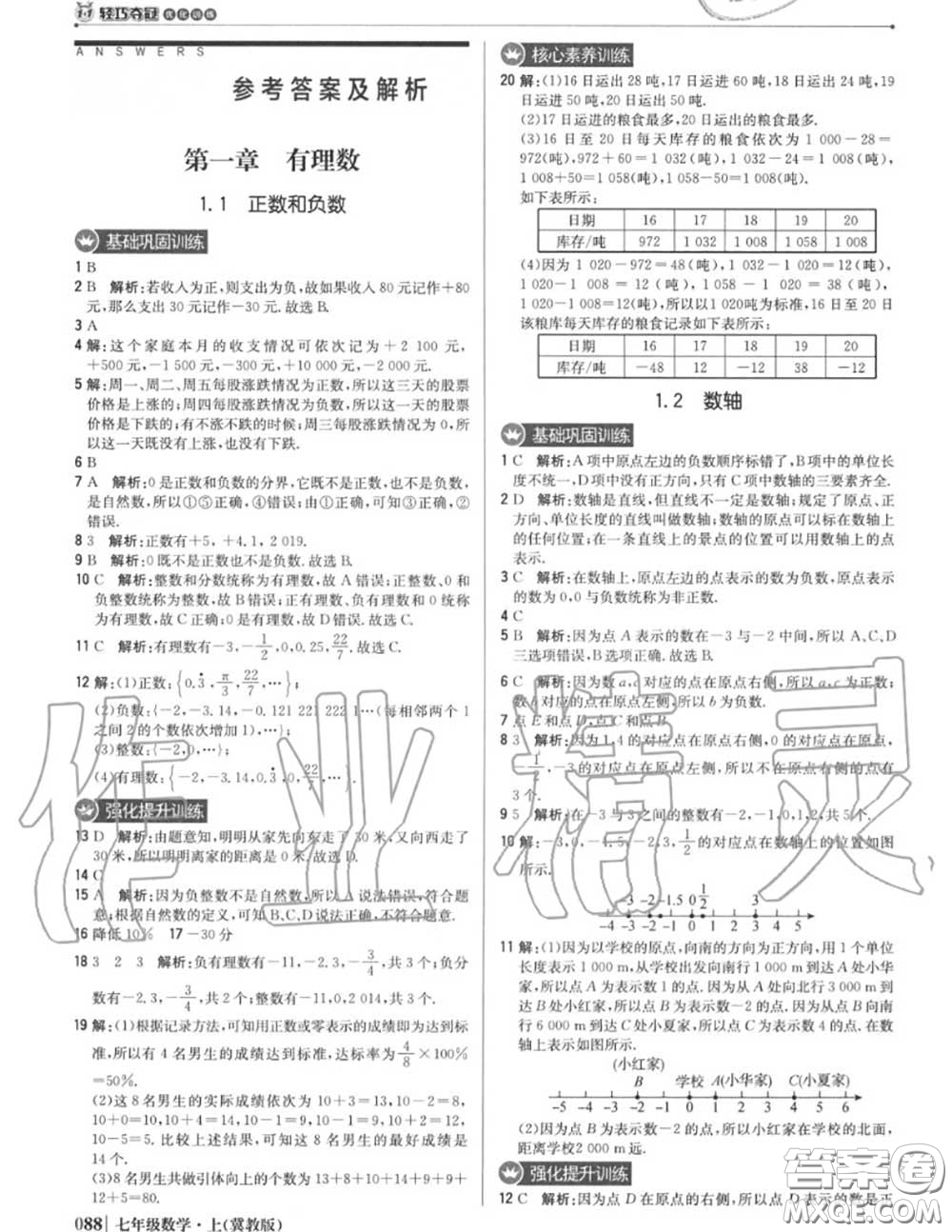 2020年秋1加1輕巧奪冠優(yōu)化訓(xùn)練七年級(jí)數(shù)學(xué)上冊(cè)冀教版參考答案