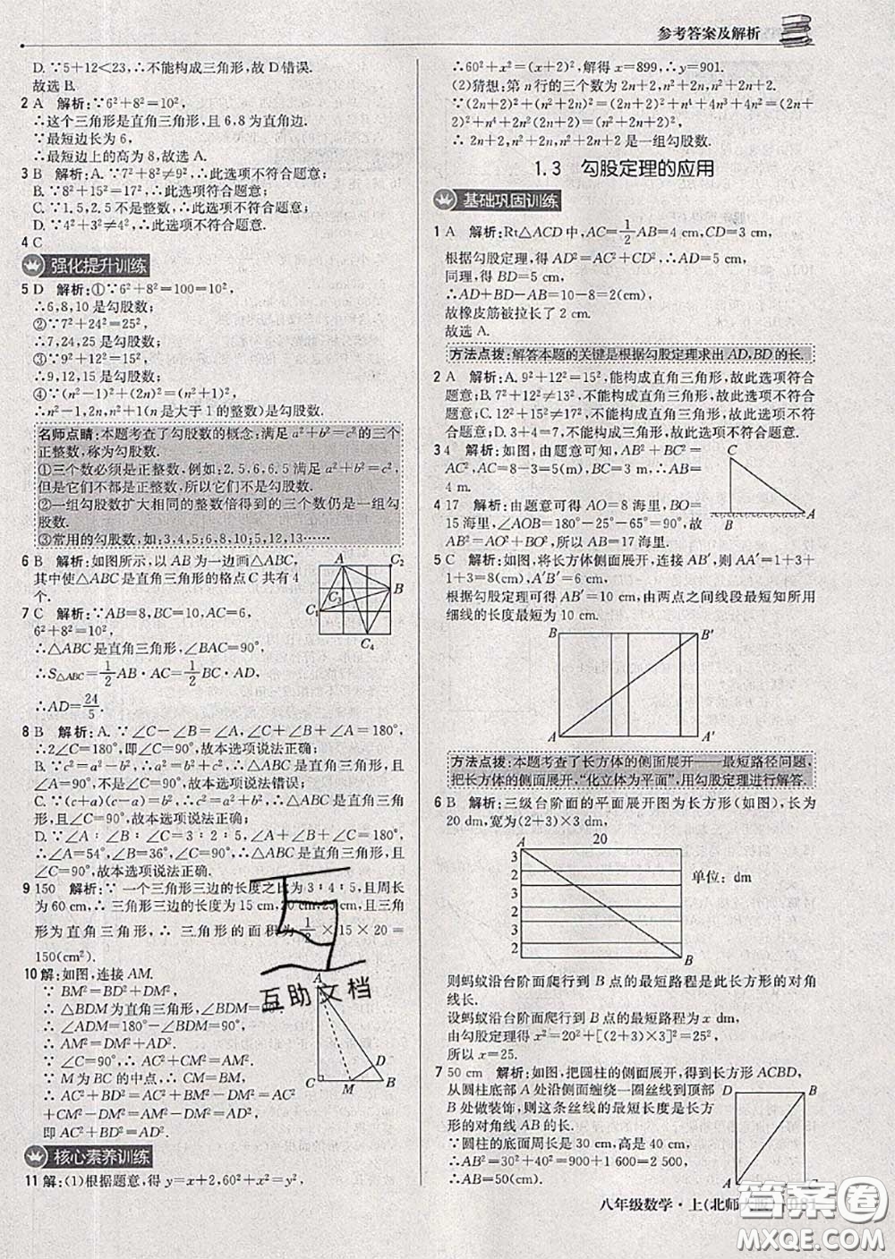 2020年秋1加1輕巧奪冠優(yōu)化訓(xùn)練八年級數(shù)學(xué)上冊北師版參考答案