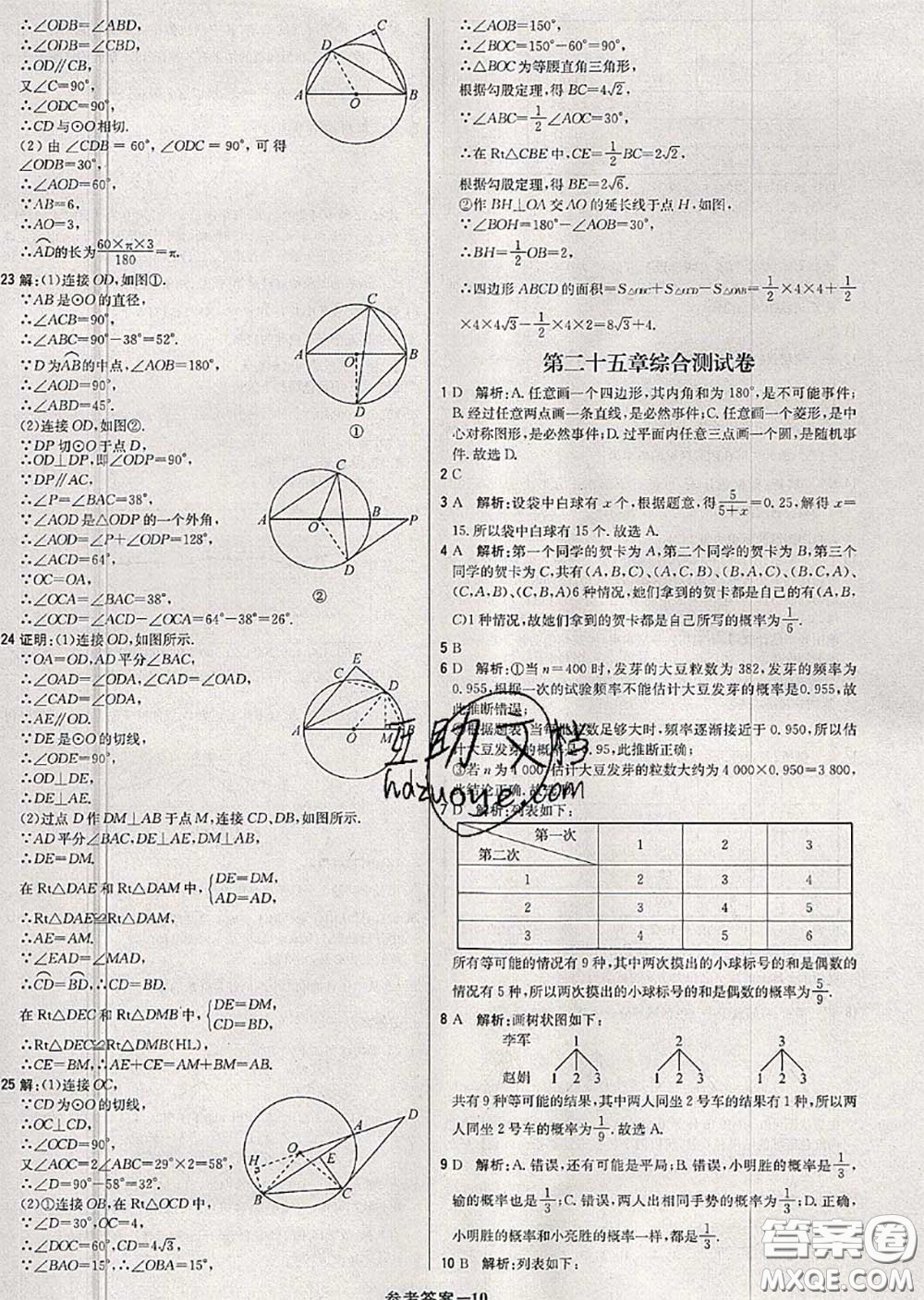 2020年秋1加1輕巧奪冠優(yōu)化訓(xùn)練九年級(jí)數(shù)學(xué)上冊(cè)人教版參考答案