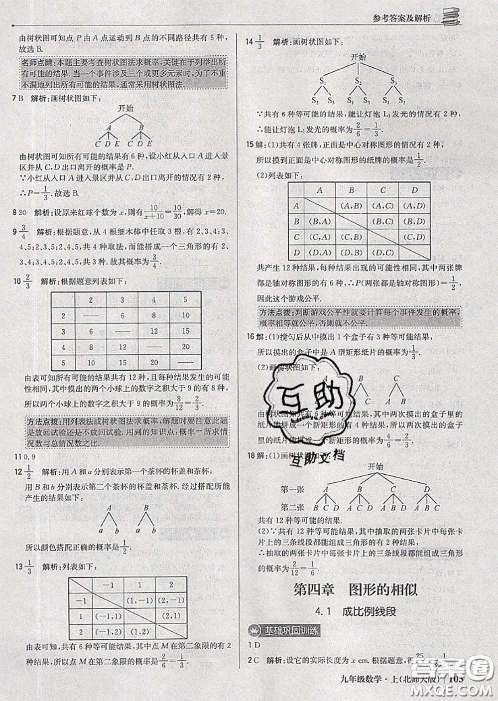 2020年秋1加1輕巧奪冠優(yōu)化訓(xùn)練九年級數(shù)學(xué)上冊北師版參考答案