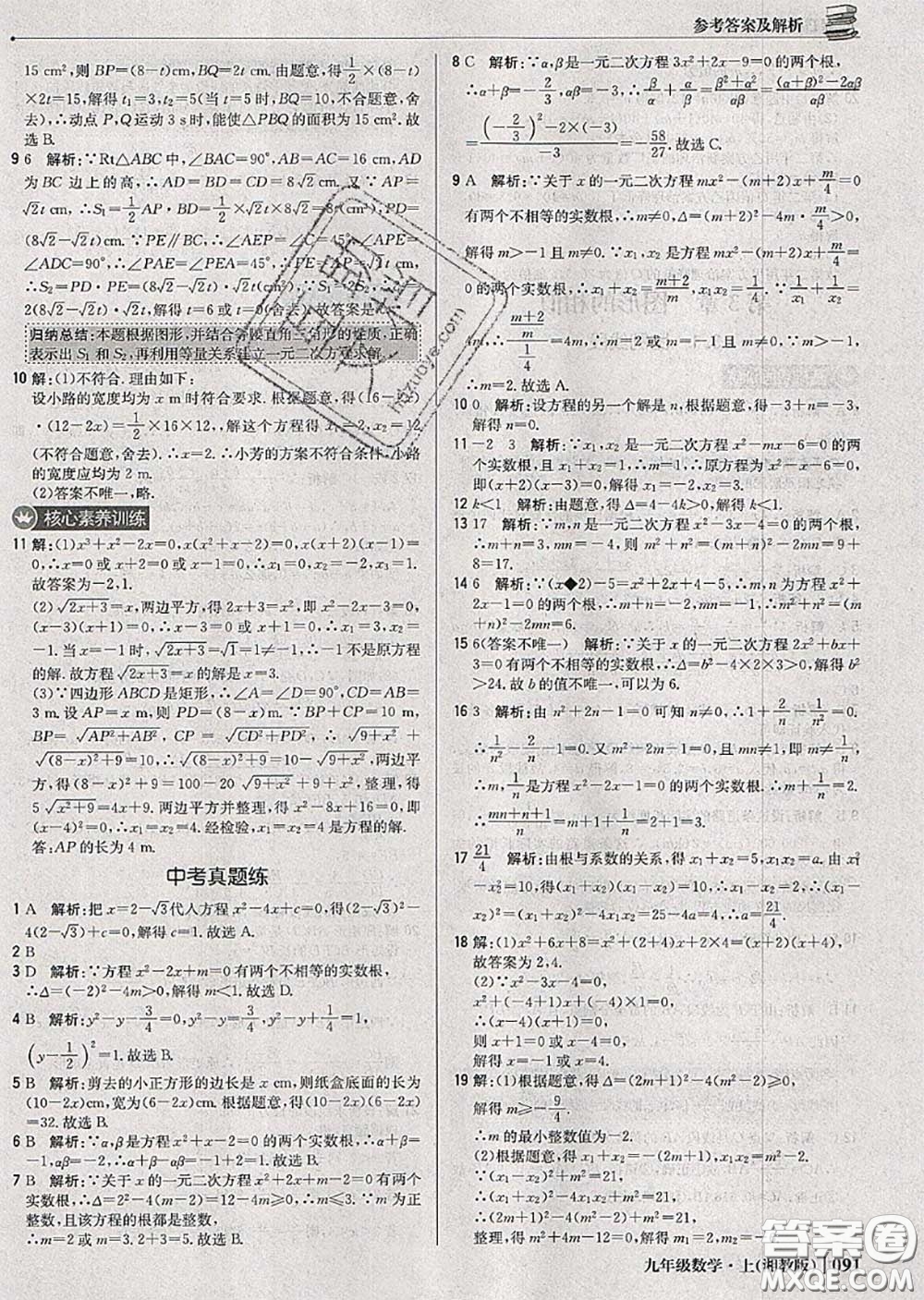 2020年秋1加1輕巧奪冠優(yōu)化訓練九年級數(shù)學上冊湘教版參考答案