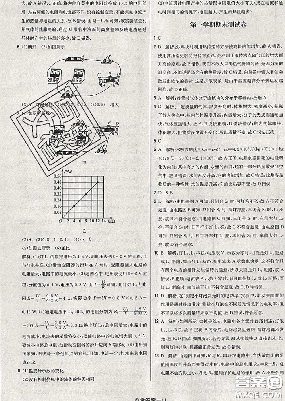 2020年秋1加1輕巧奪冠優(yōu)化訓練九年級物理上冊人教版參考答案