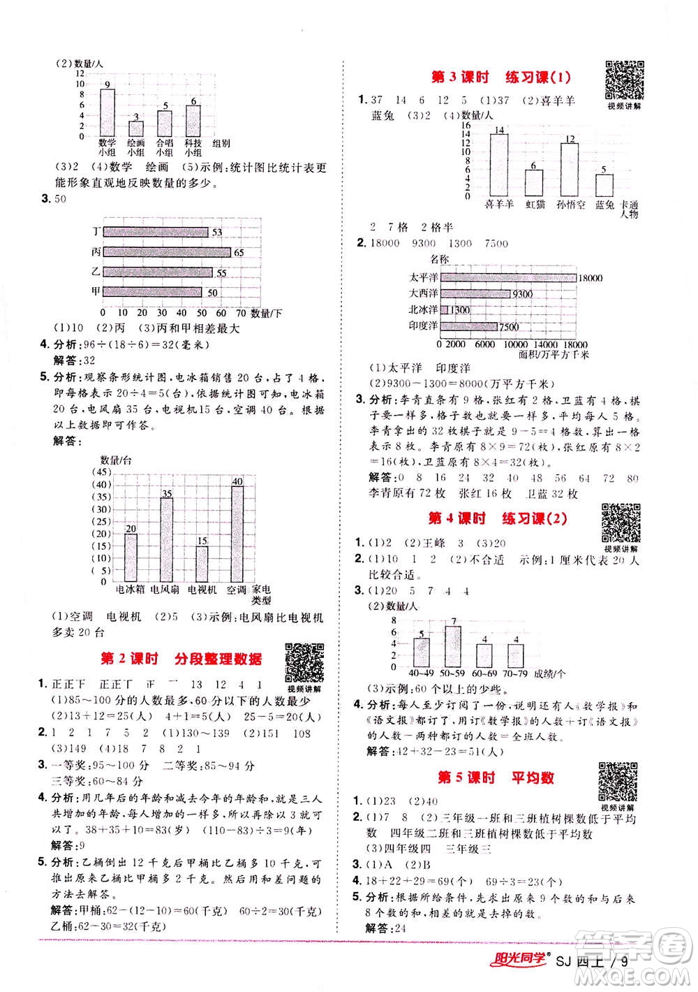 2020年陽光同學(xué)課時(shí)優(yōu)化作業(yè)數(shù)學(xué)四年級(jí)上冊(cè)SJ蘇教版答案