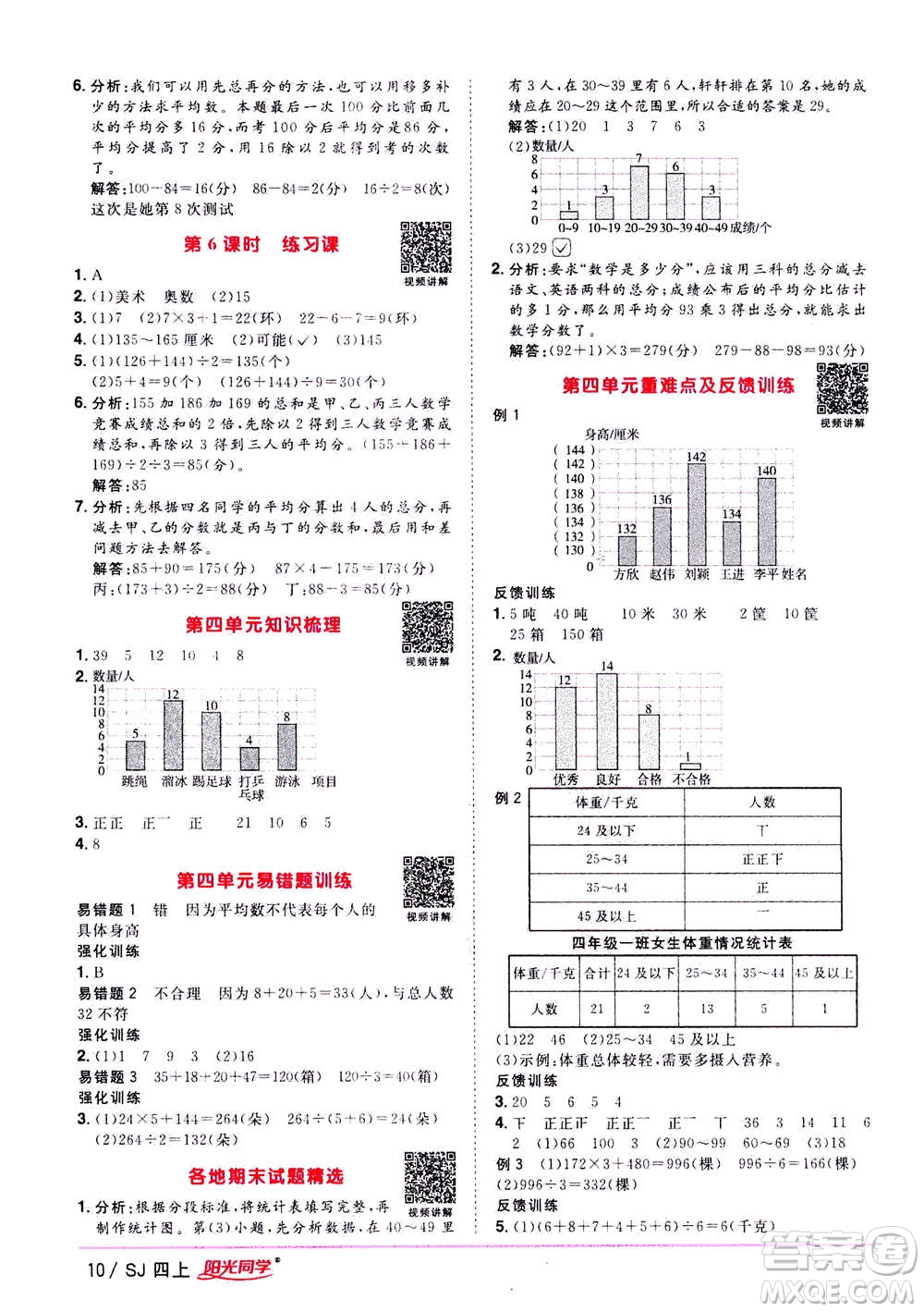 2020年陽光同學(xué)課時(shí)優(yōu)化作業(yè)數(shù)學(xué)四年級(jí)上冊(cè)SJ蘇教版答案