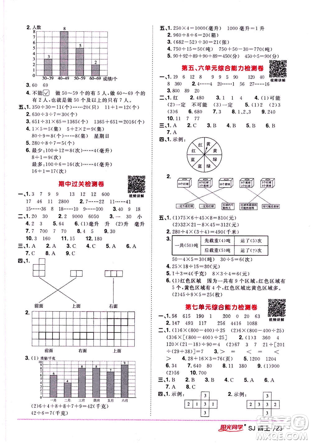 2020年陽光同學(xué)課時(shí)優(yōu)化作業(yè)數(shù)學(xué)四年級(jí)上冊(cè)SJ蘇教版答案