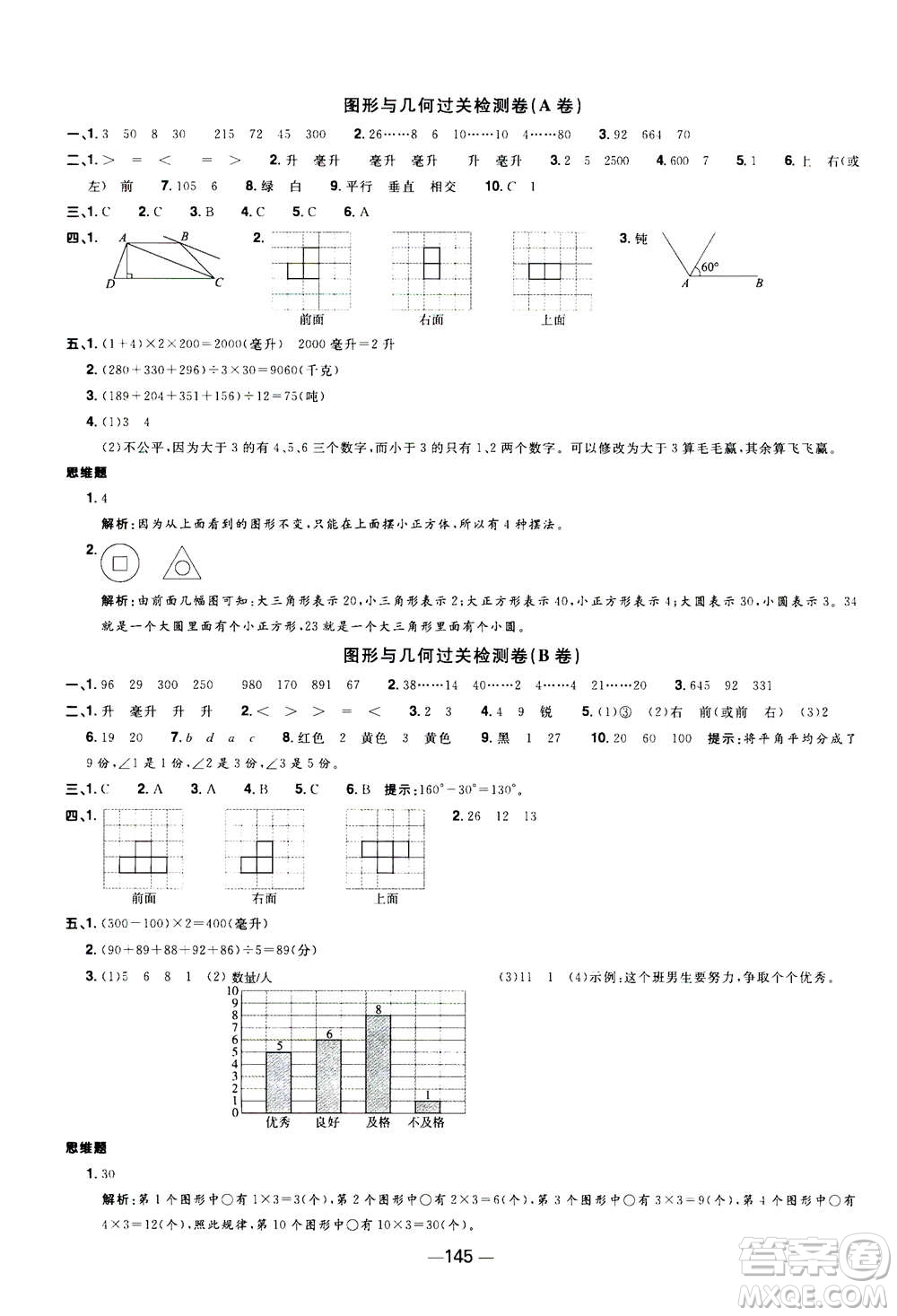 2020年陽光同學(xué)一線名師全優(yōu)好卷四年級(jí)上冊(cè)數(shù)學(xué)SJ蘇教版答案