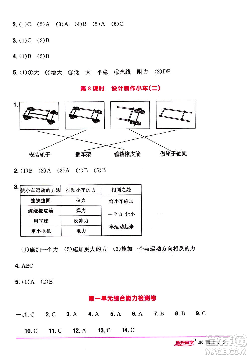 2020年陽(yáng)光同學(xué)課時(shí)優(yōu)化作業(yè)科學(xué)四年級(jí)上冊(cè)JK教科版答案