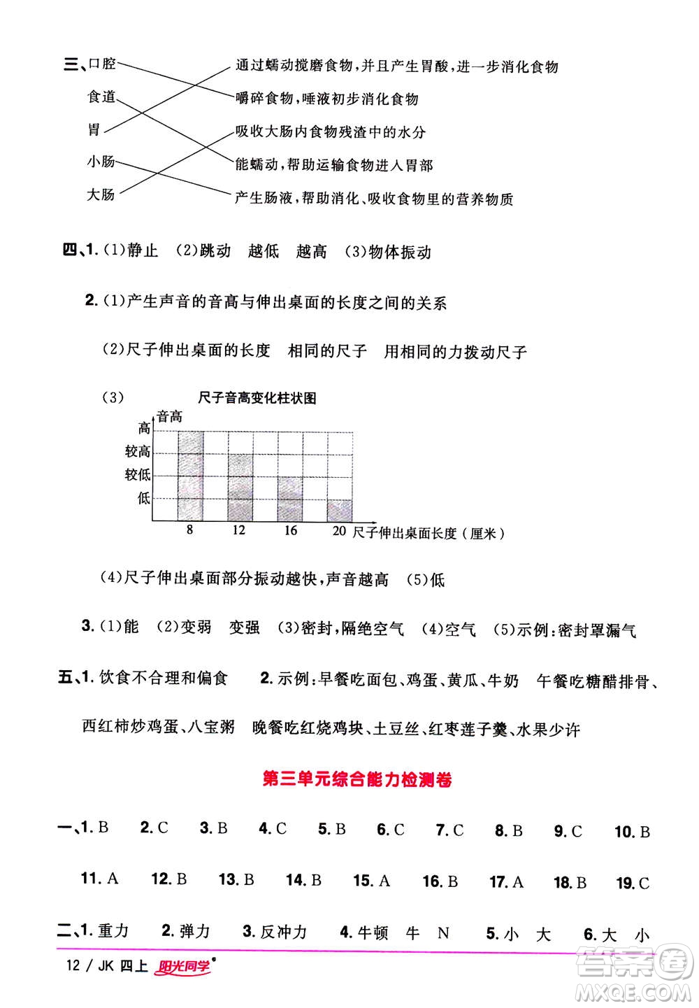 2020年陽(yáng)光同學(xué)課時(shí)優(yōu)化作業(yè)科學(xué)四年級(jí)上冊(cè)JK教科版答案