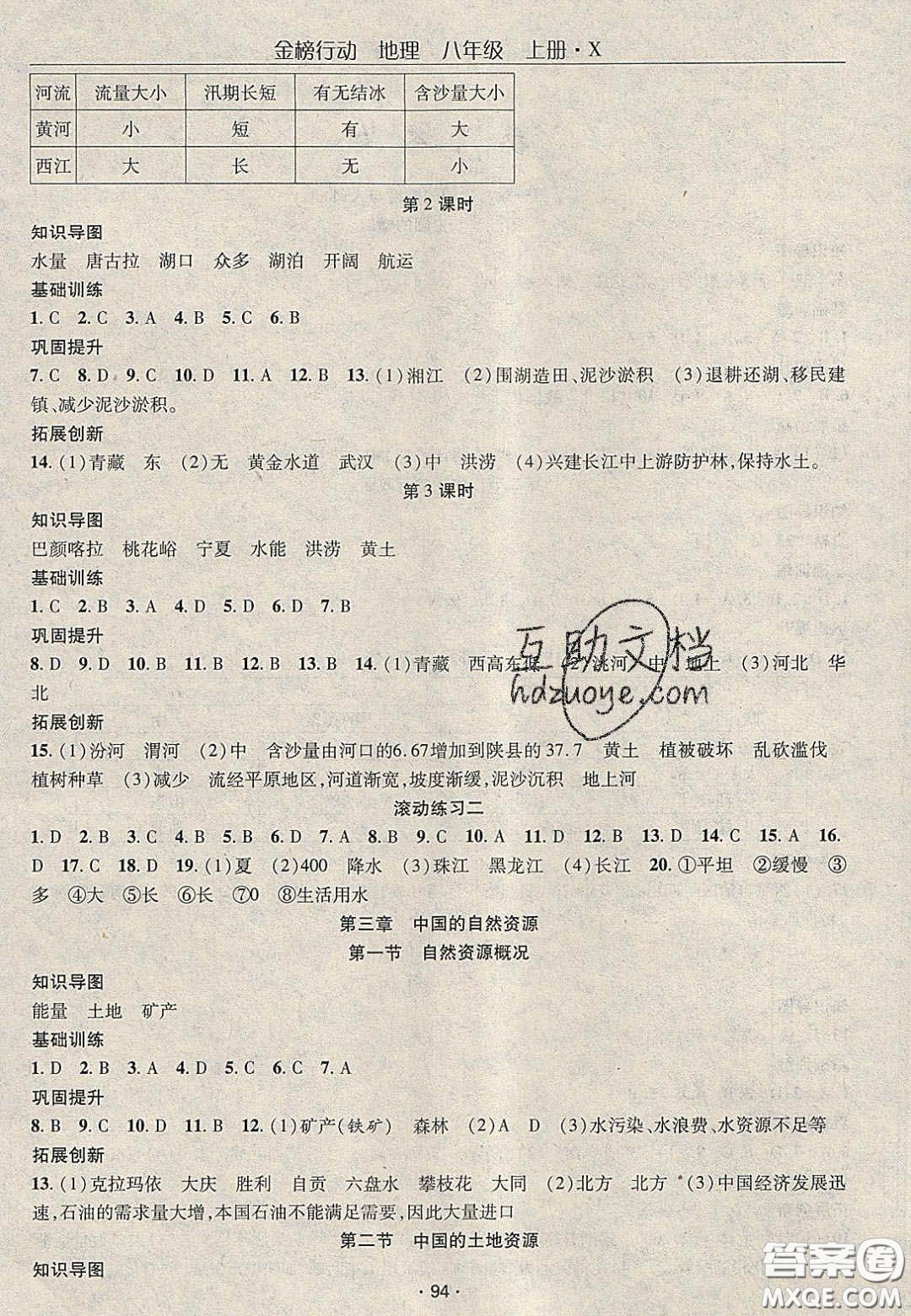 2020金榜行動課時導(dǎo)學(xué)案八年級地理上冊湘教版答案