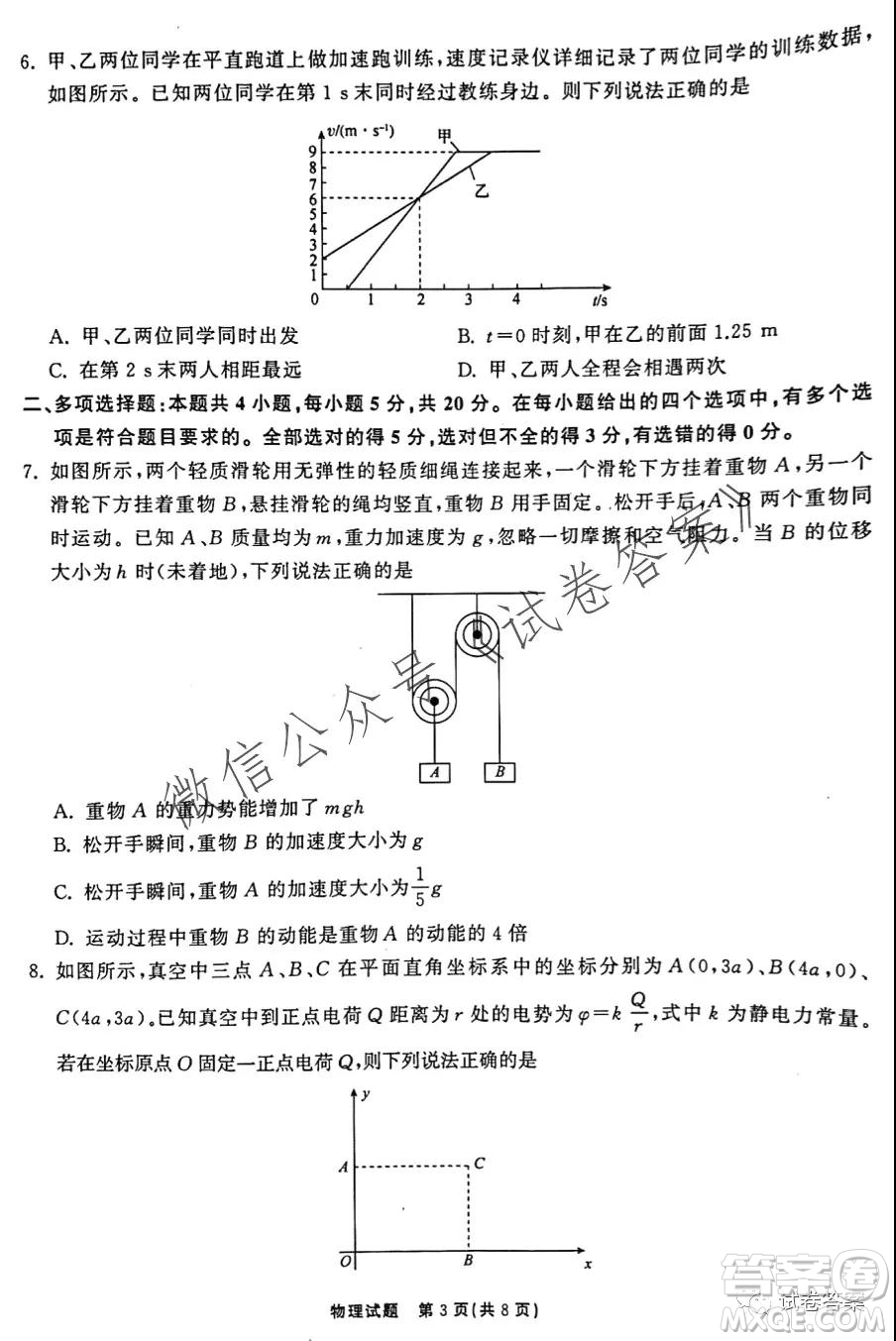 河北省衡水中學(xué)2021屆全國(guó)高三第一次聯(lián)合考試物理試題及答案