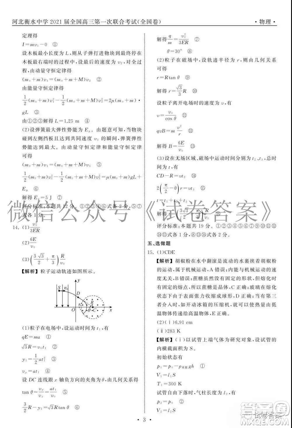 河北省衡水中學(xué)2021屆全國(guó)高三第一次聯(lián)合考試物理試題及答案