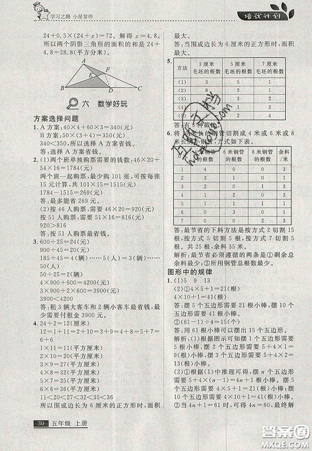 2020年學(xué)習(xí)之星培優(yōu)計(jì)劃五年級(jí)數(shù)學(xué)上冊北師大版答案