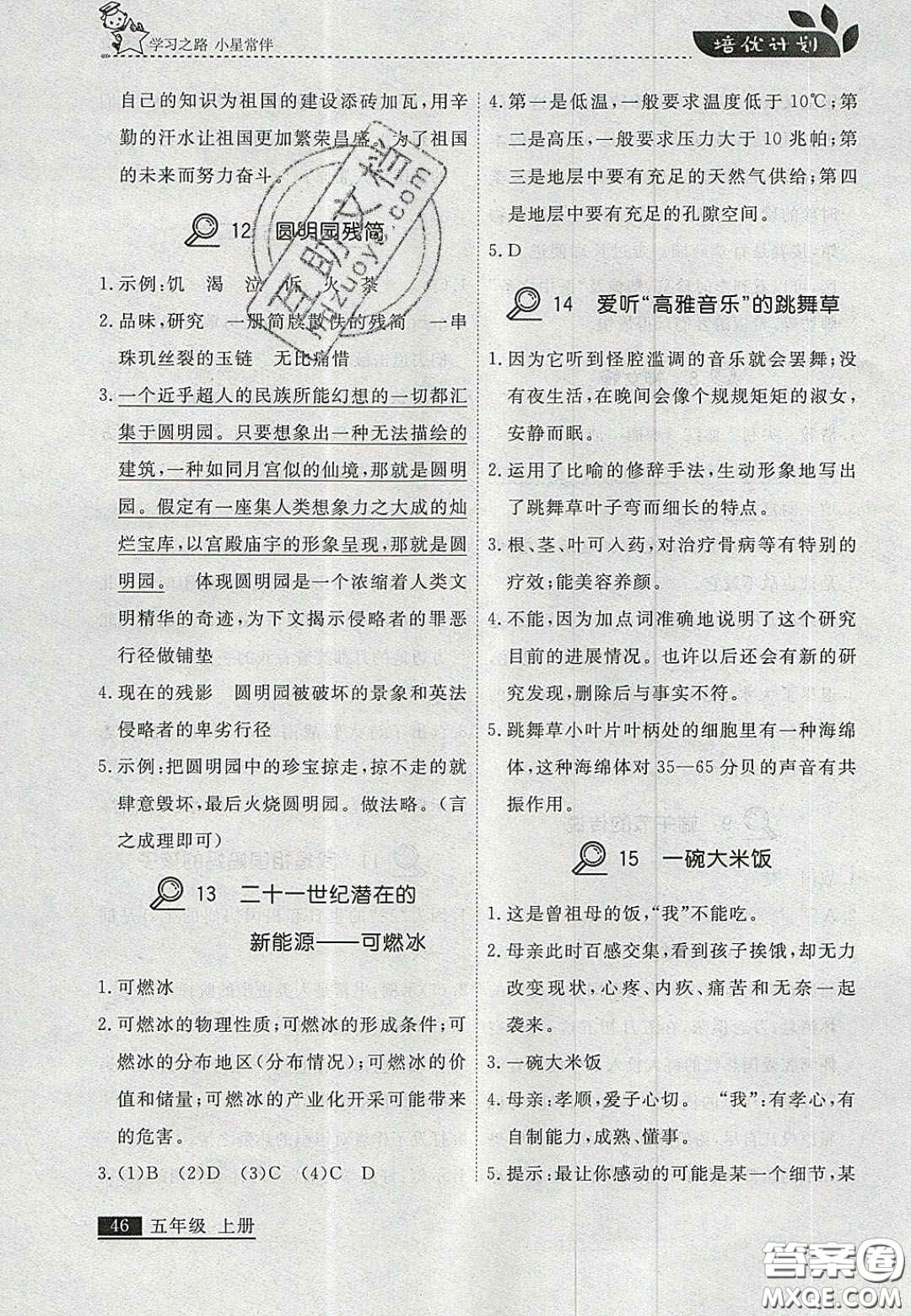 2020年學(xué)習(xí)之星培優(yōu)計(jì)劃五年級(jí)語(yǔ)文上冊(cè)人教版答案