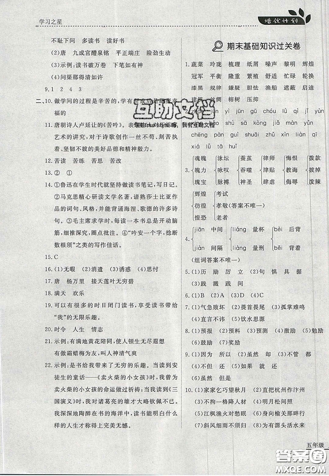 2020年學(xué)習(xí)之星培優(yōu)計(jì)劃五年級(jí)語(yǔ)文上冊(cè)人教版答案