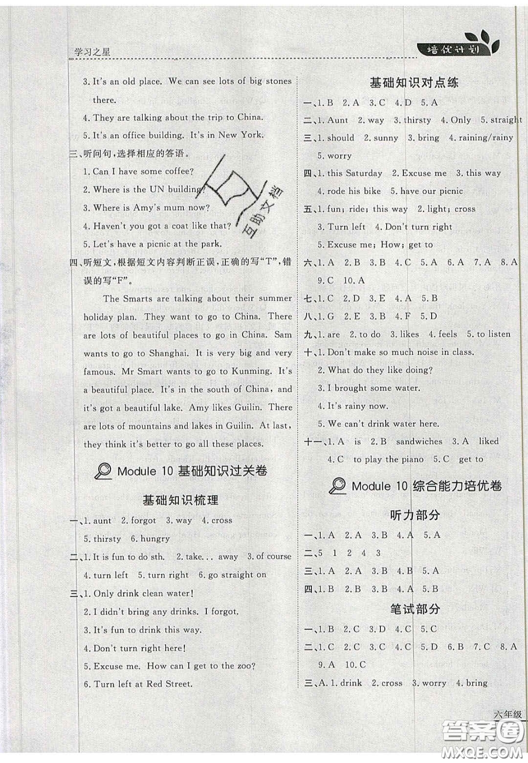 2020年學(xué)習(xí)之星培優(yōu)計(jì)劃六年級(jí)英語(yǔ)上冊(cè)外研版答案