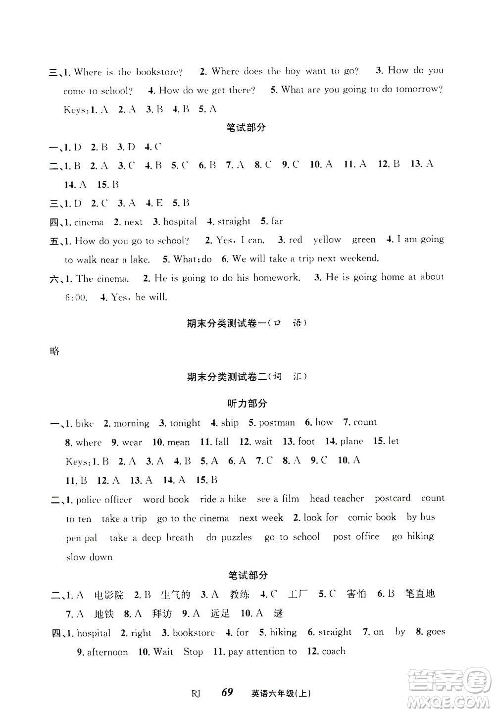 云南科技出版社2020年創(chuàng)新成功學(xué)習(xí)同步導(dǎo)學(xué)英語六年級上RJ人教版答案