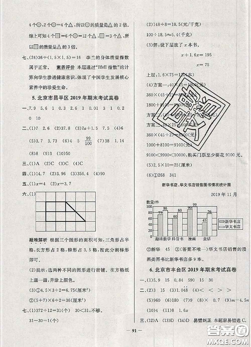 2020年北京市真題圈小學(xué)考試真卷三步練五年級(jí)數(shù)學(xué)上冊(cè)答案