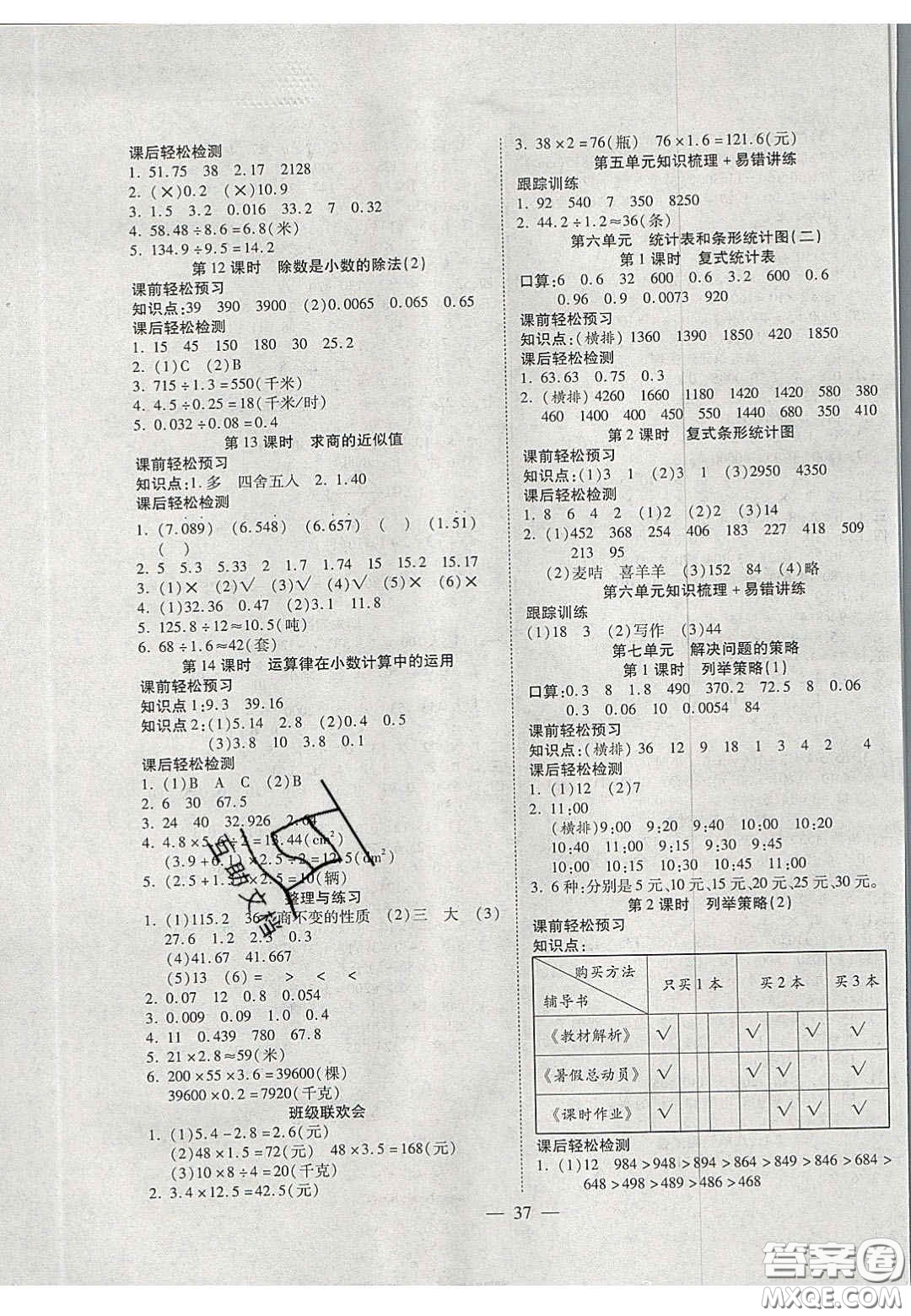 2020年激活思維智能訓(xùn)練五年級數(shù)學(xué)上冊蘇教版答案