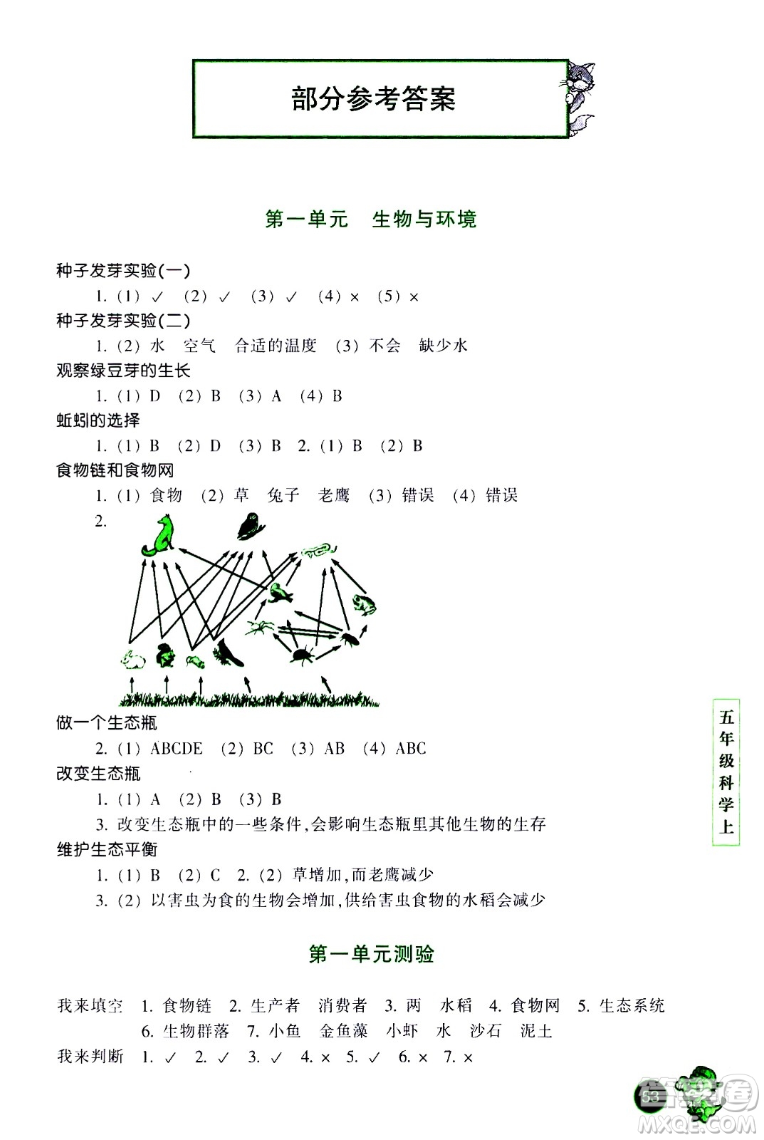 浙江少年兒童出版社2020年每課一練小學(xué)科學(xué)五年級上冊J教科版優(yōu)化版答案