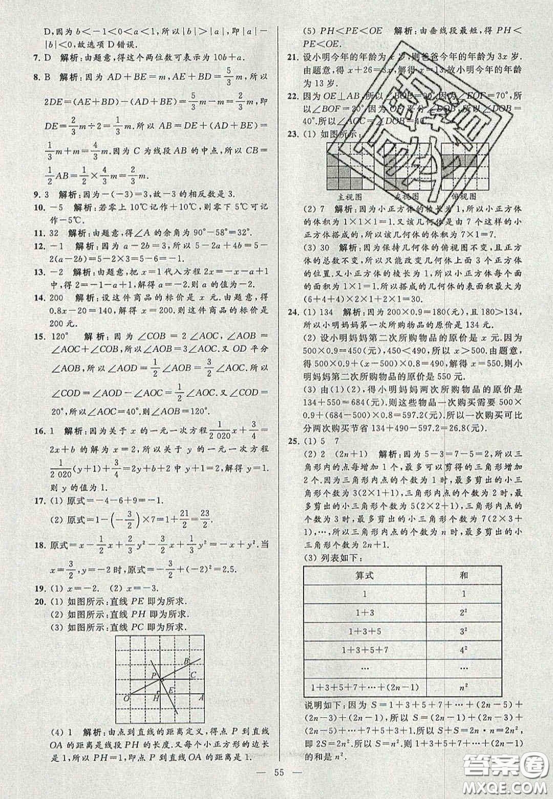 2020年秋季亮點(diǎn)給力大試卷七年級數(shù)學(xué)上冊人教版答案