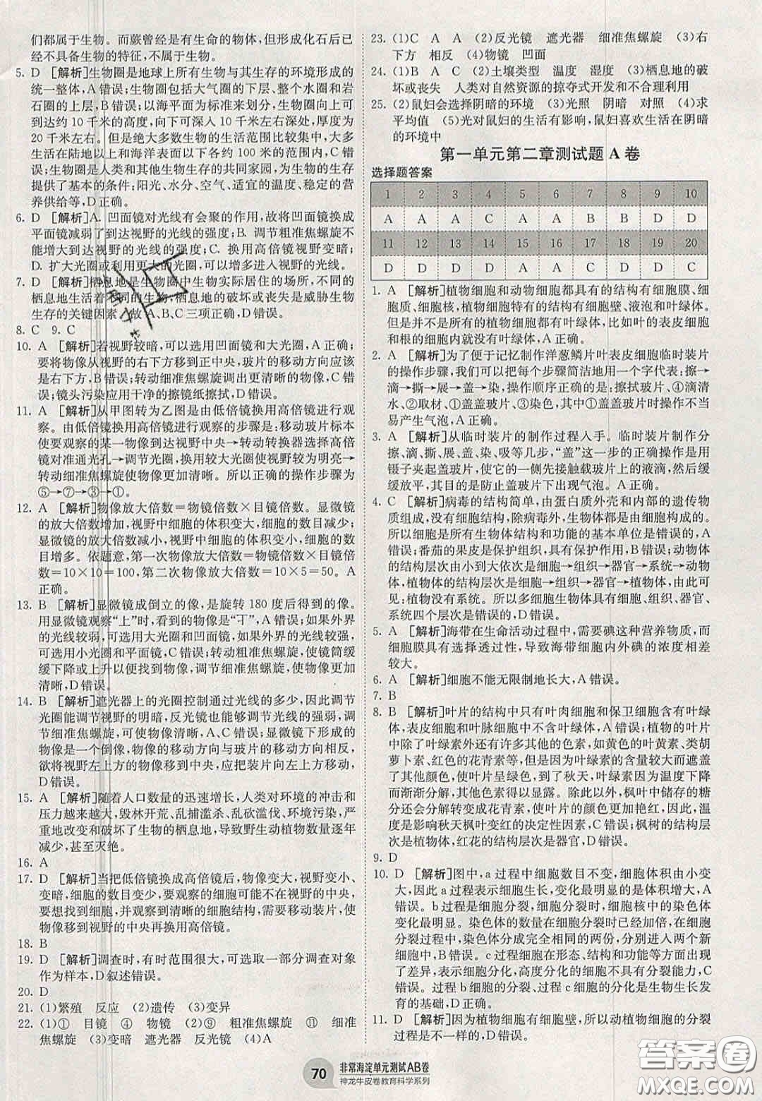 神農(nóng)牛皮卷2020秋非常海淀單元測(cè)試AB卷七年級(jí)生物上冊(cè)濟(jì)南版答案