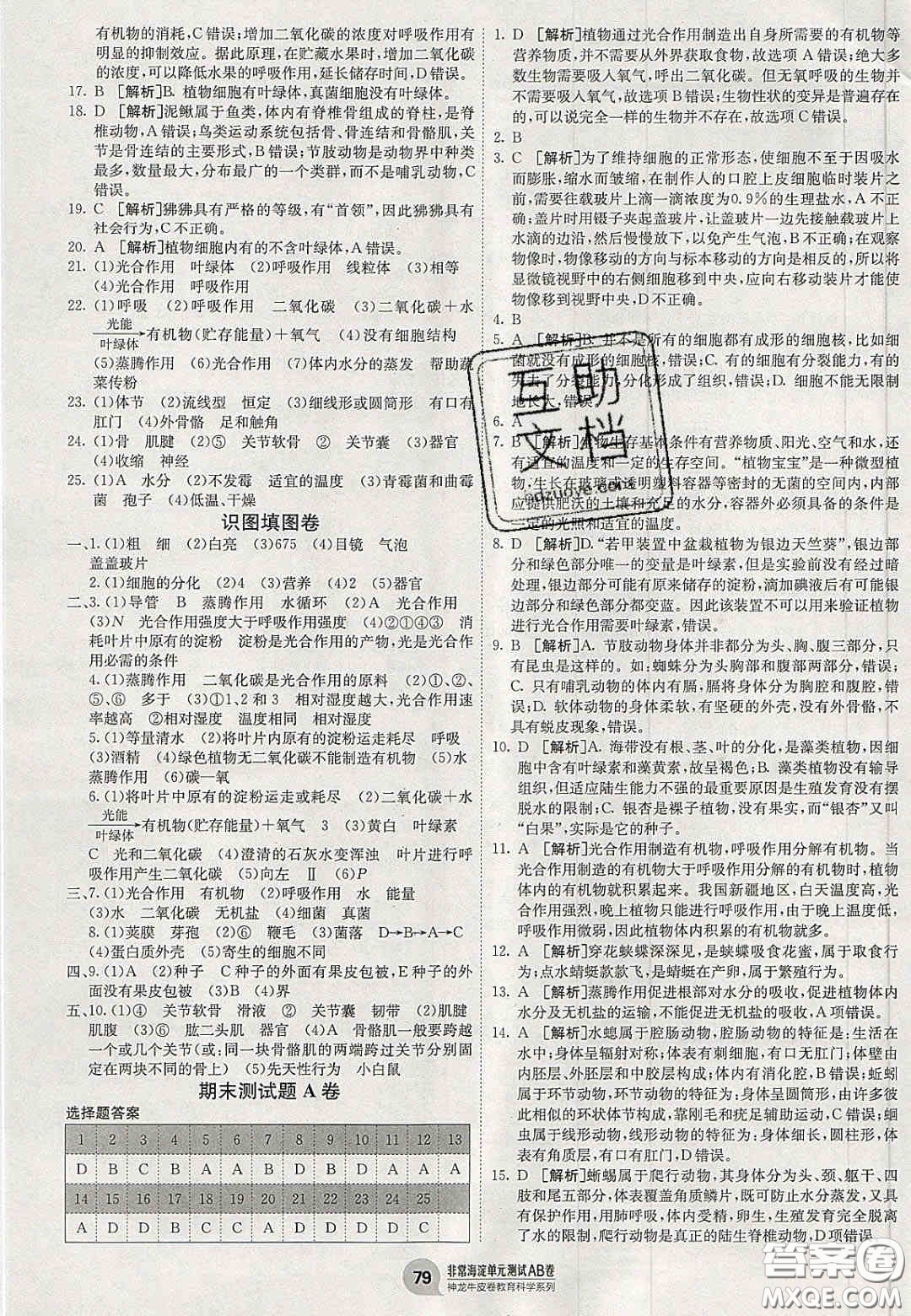 神農(nóng)牛皮卷2020秋非常海淀單元測(cè)試AB卷七年級(jí)生物上冊(cè)濟(jì)南版答案