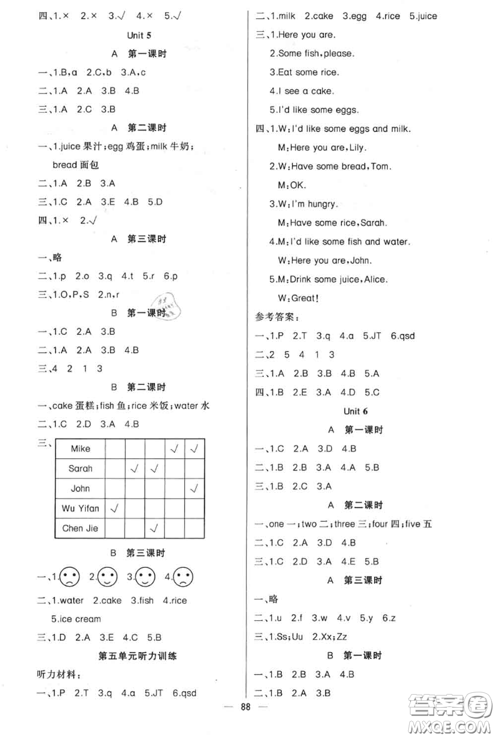 新疆青少年出版社2020秋原創(chuàng)新課堂三年級(jí)英語(yǔ)上冊(cè)人教版答案