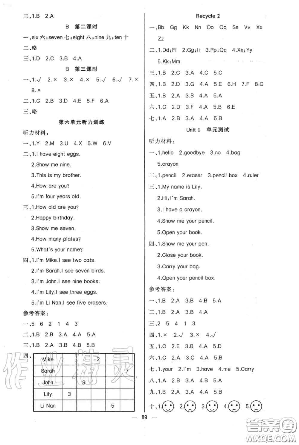 新疆青少年出版社2020秋原創(chuàng)新課堂三年級(jí)英語(yǔ)上冊(cè)人教版答案