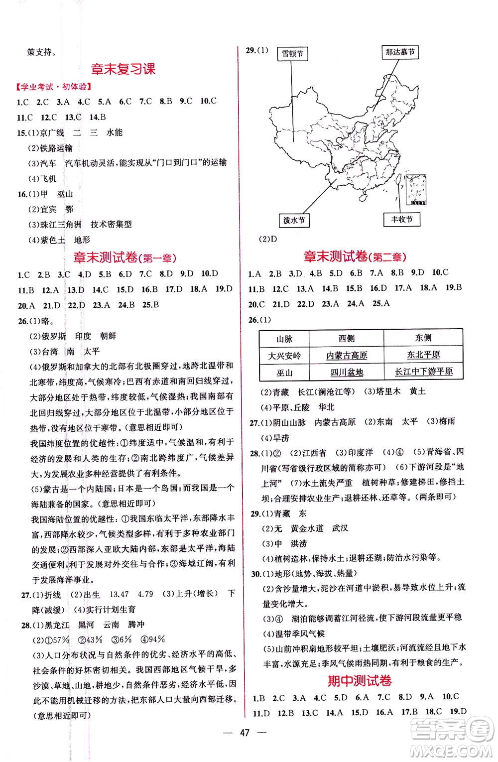 人民教育出版社2020年同步學(xué)歷案課時練地理八年級上冊人教版答案