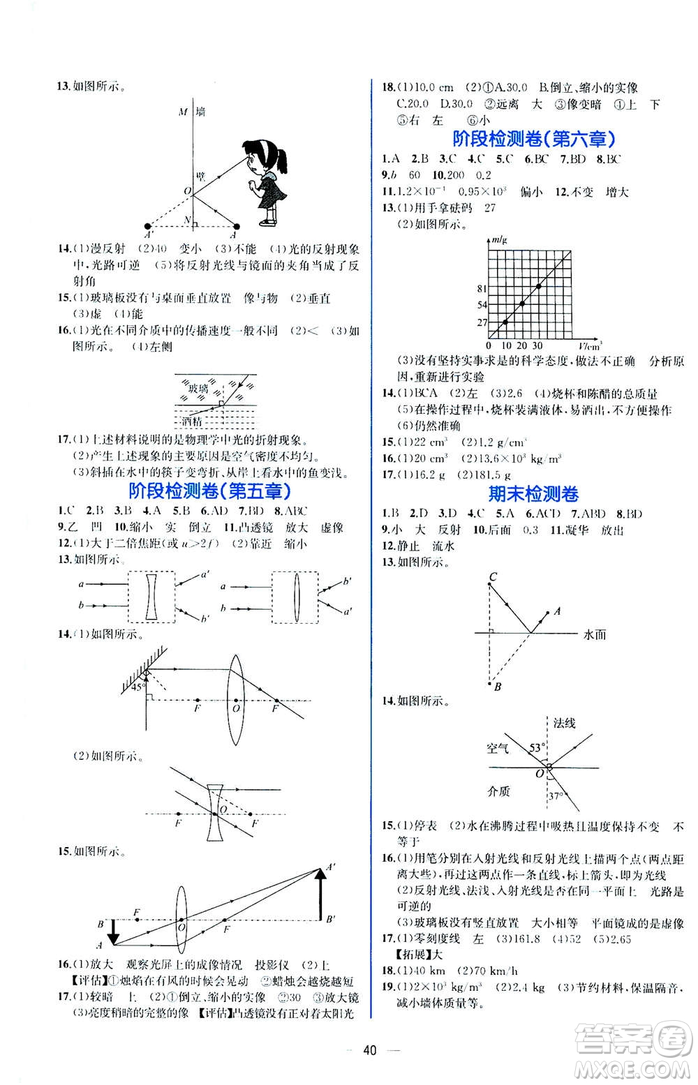 人民教育出版社2020年同步學(xué)歷案課時練物理八年級上冊人教版答案