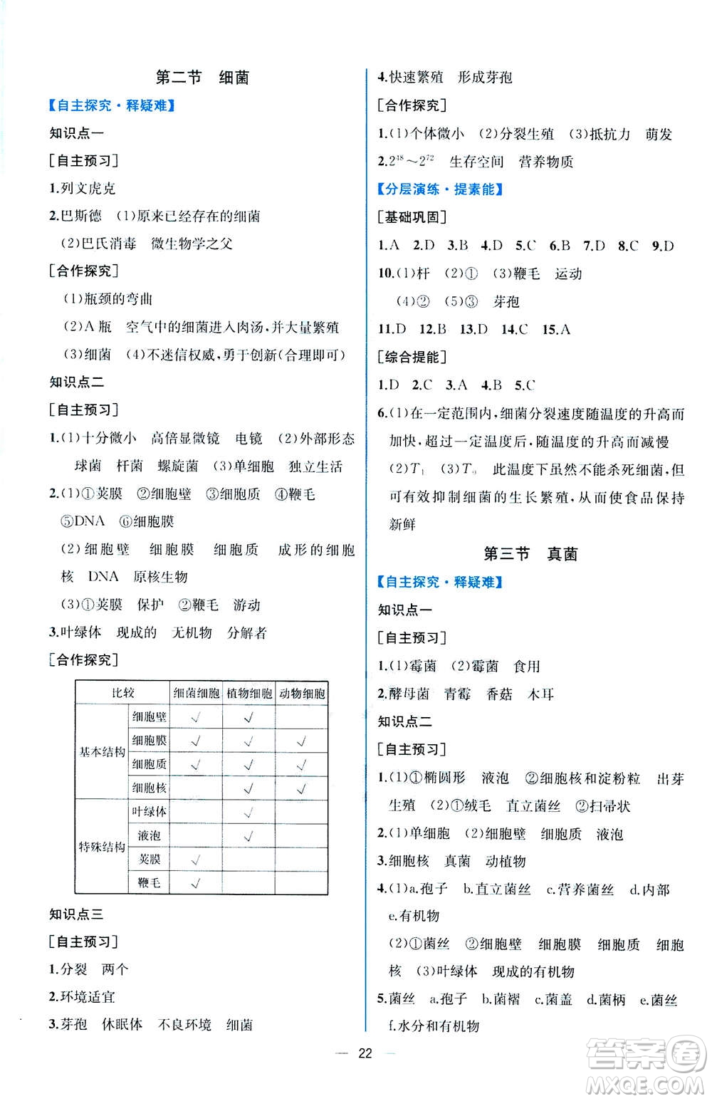 人民教育出版社2020年同步學歷案課時練生物八年級上冊人教版答案