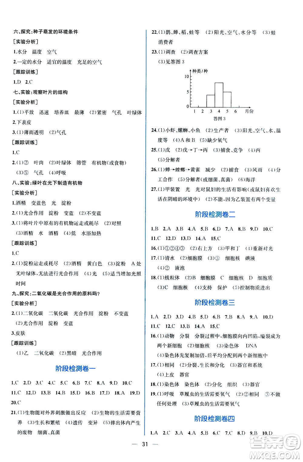 人民教育出版社2020年同步學歷案課時練生物學七年級上冊人教版答案