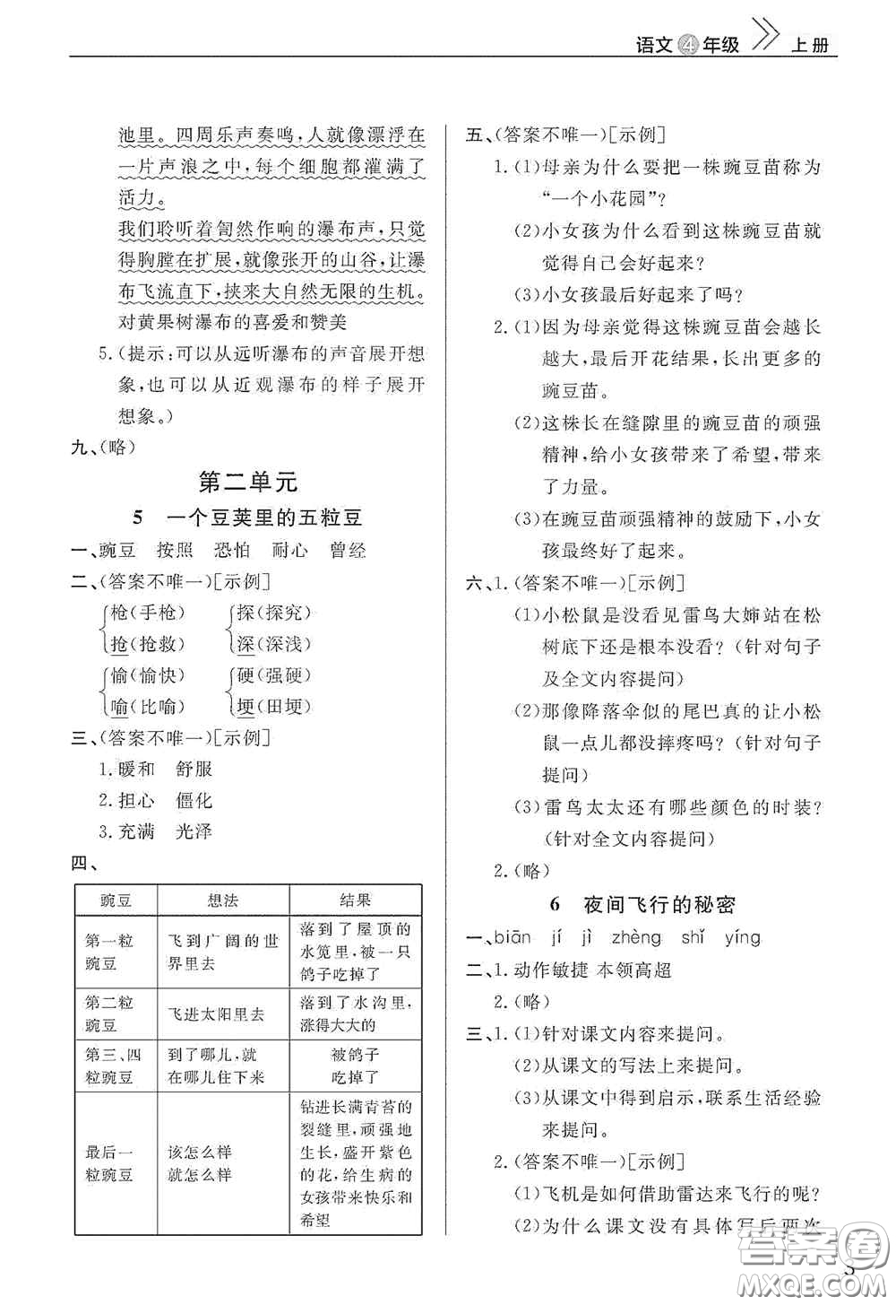 武漢出版社2020智慧學(xué)習(xí)天天向上課堂作業(yè)四年級(jí)語(yǔ)文上冊(cè)人教版答案